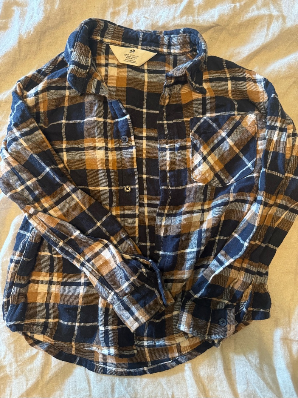H&M Navy and Mustard Plaid Button-Up Shirt